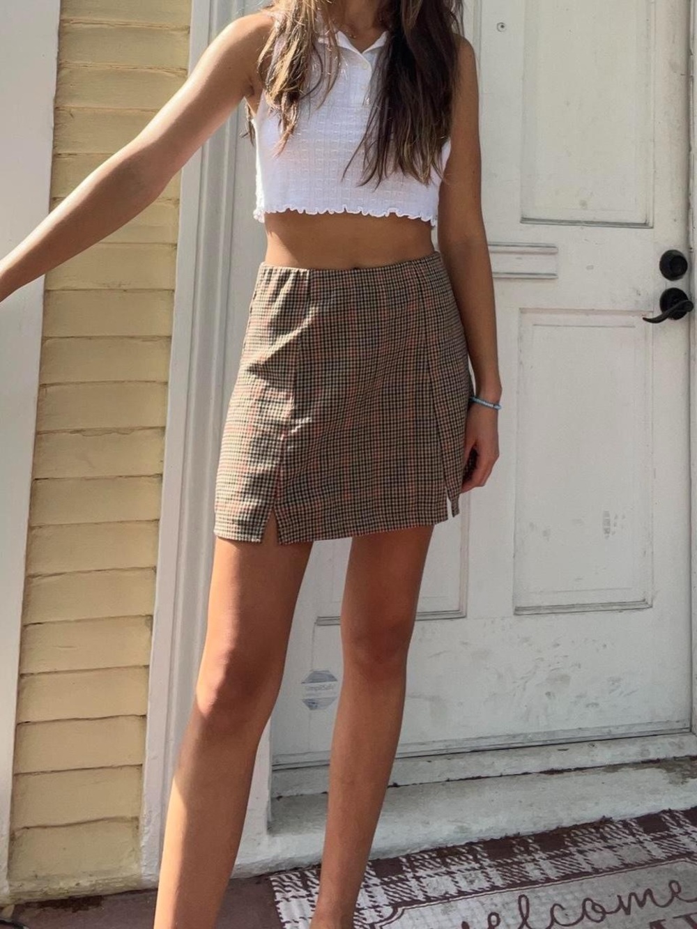 Brandy Melville Brown Plaid Mini Skirt